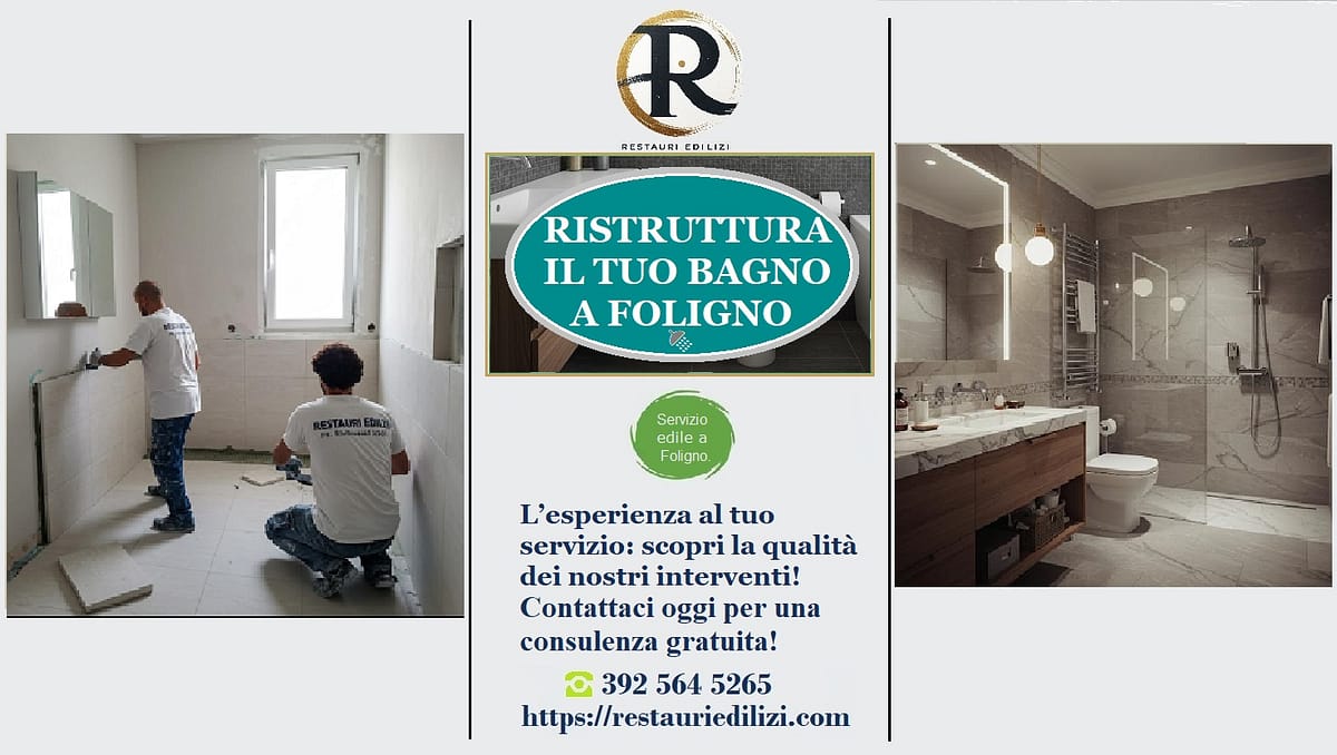 Due operai al lavoro per la ristrutturazione di un bagno, con piastrelle e attrezzature visibili.